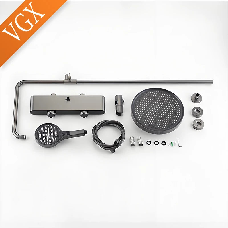 VGX Gold Shower System Set Bathroom Shower Faucet Set 3-way Rainfall Shower Set Shower Mixer Crane with Hand Shower Set White