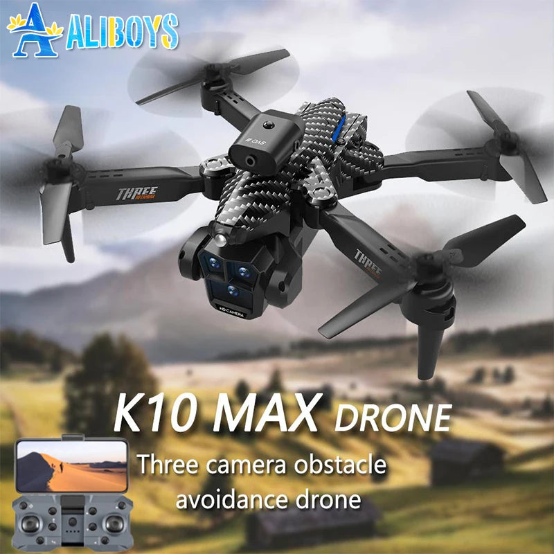 K10 Max RC Drone HD 4K Plane 3 Camera Helicopter Obstacle Avoidance Wifi FPV Quadcopter Optical Flow Aircraft Helicopter Kid Toy