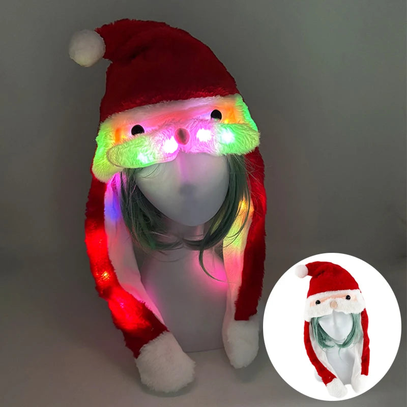 LED Santa Jumping moustache Hat Light Up Christmas Hat Glow Lighted Santa Hat with Colorful Led lights for Adult kids funny Gift