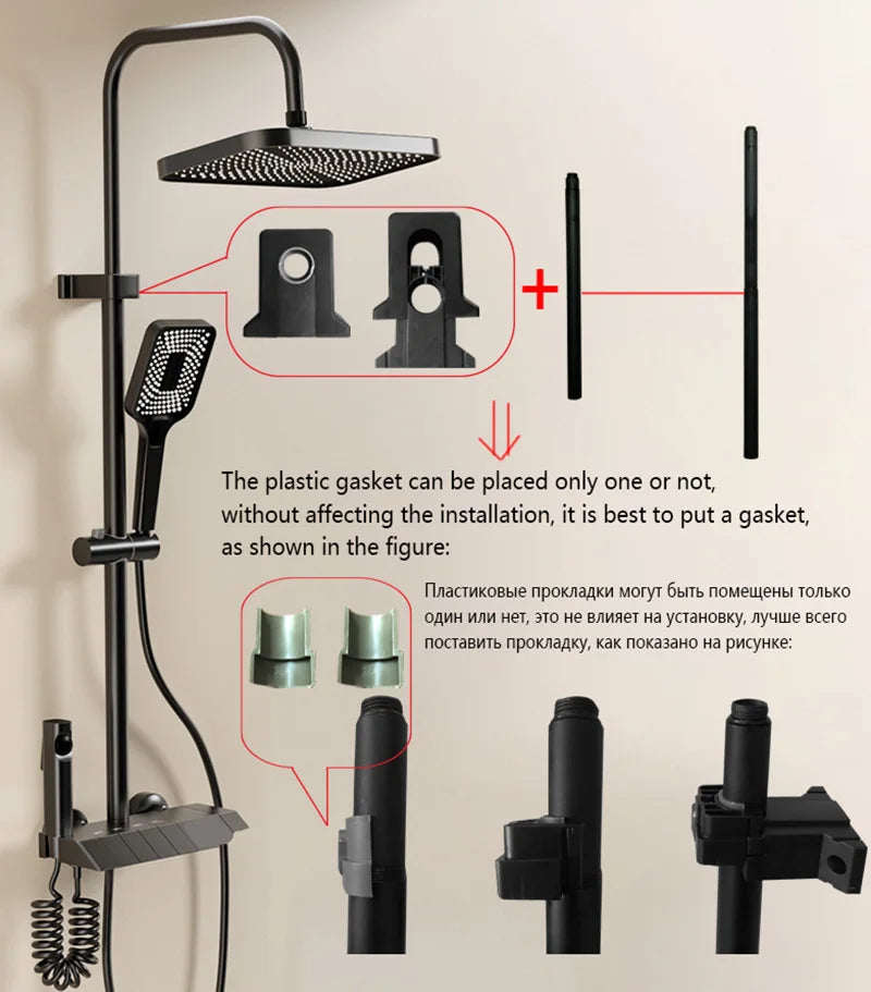 Cheap Gun Gray Bathroom Shower Faucet Set 4 Way ABS Hot and Cold Shower Crane Mixer Tap Bathtub Rainfall Showers System Full Set