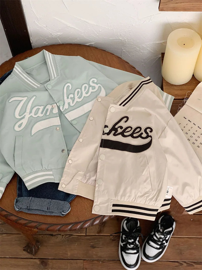 Children's Jackets 2025 Spring Boys Girls Baseball Coats New Kids Embroidered Letters Cardigan Autumn Fashion Outerwear Clothing