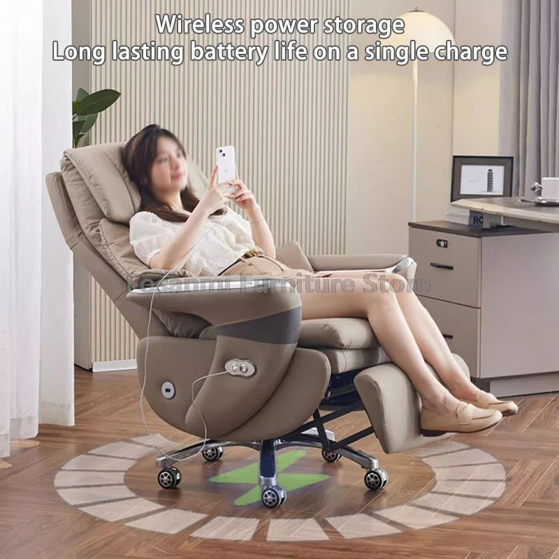 Comfortable and Soft Leather Electric Home Gaming Swivel Chair Thick Boss Office Chair Ergonomic Adjustable Height Desk Chairs