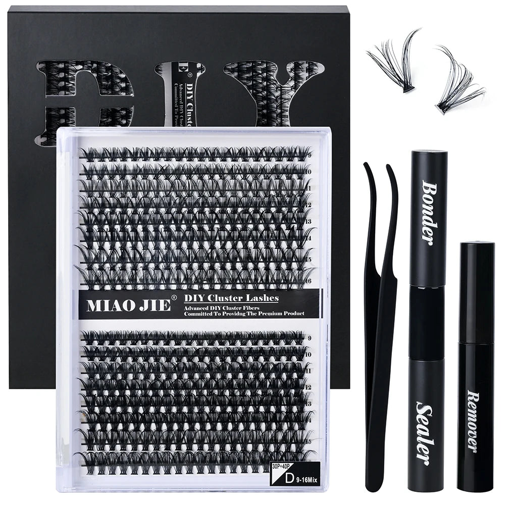 320PCS DIY Mix Clusters Kit 30D/40D Individual False Eyeashes Wispy Fluffy with Applicator Tools  Self-Grafting At Home
