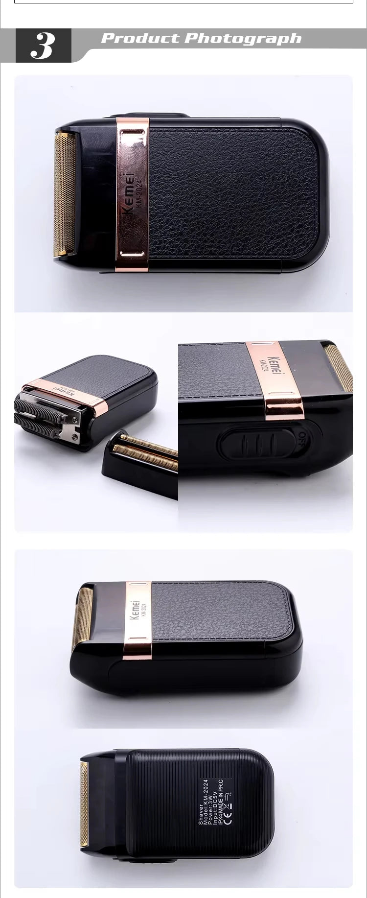 Kemei KM-2024 USB Charging Electric Shaver For Men Reciprocating Twin Blade Razor Shaver Beard Trimmer Shaving Machine