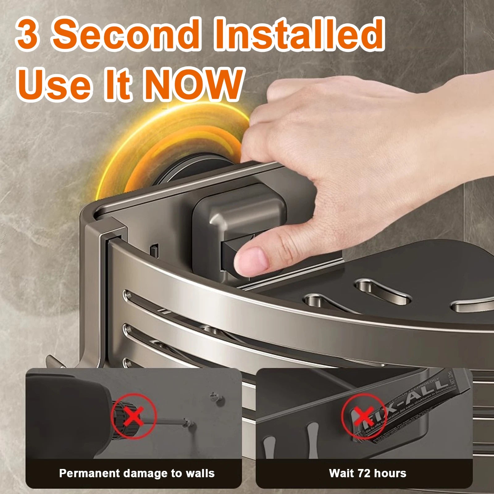 Triangular Shower Shelf with Hooks Suction Cup No Drill Bathroom Organizer Aluminum Corner Rack for Shampoo Soap Kitchen Storage