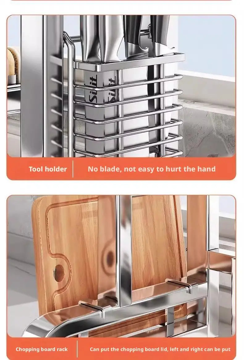 Over Sink Dish Drying Rack Stainless Steel Expandable Drain Bowl Holder Shelf Kitchen Counter Dish Storage Rack Hanger Shelves