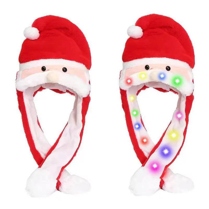 LED Santa Jumping moustache Hat Light Up Christmas Hat Glow Lighted Santa Hat with Colorful Led lights for Adult kids funny Gift