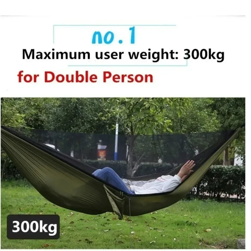 250x120cm Outdoor Hammock With Net – Lightweight Parachute Fabric For Camping & Travel