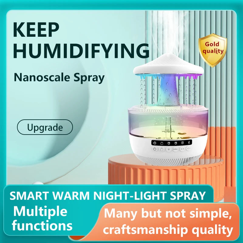 Cloud Rain Humidifier Colorful Mushroom Cloud Rain Drop Bedroom Sleep Night Light Rain Aromatherapy Machine Humidifier