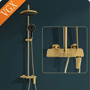 VGX Gold Shower System Set Bathroom Shower Faucet Set 3-way Rainfall Shower Set Shower Mixer Crane with Hand Shower Set Grey