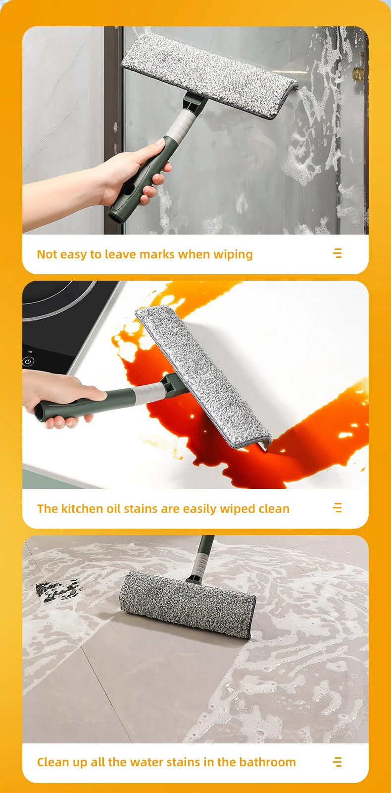 72-226CM Extended Window Cleaning Tool Glass Cleaner Mop with Silicone Scraper Window Cleaning Brush Household Cleaning Tools