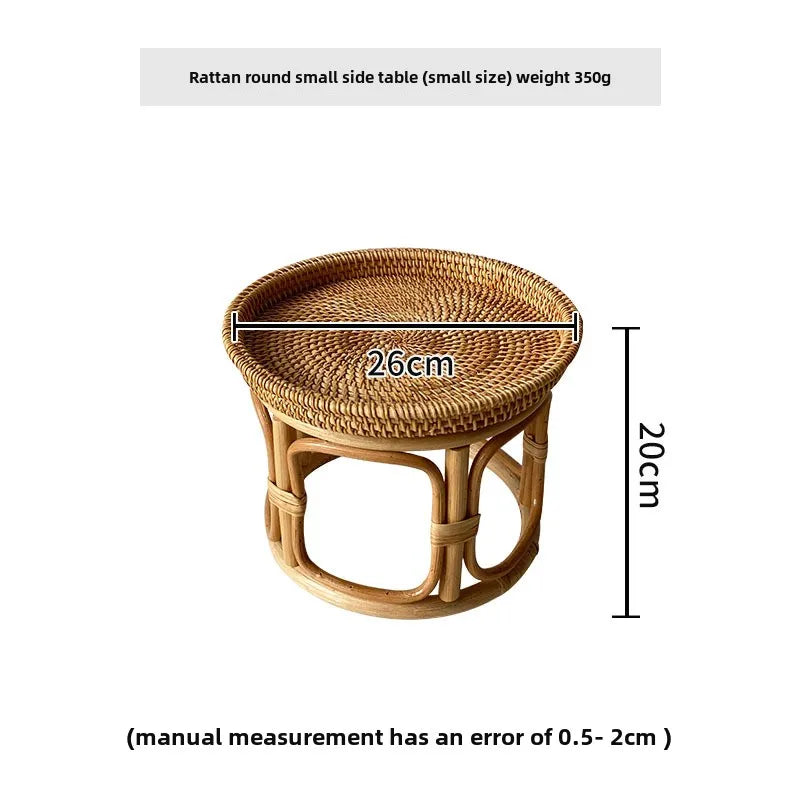 Handwoven Rattan Balcony Side Table Vintage Sofa Coffee Table  Durable Dessert and Snack Stand Japanese  Bedroom Organizer