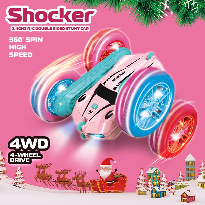 Remote control stunt car Light four-wheel drive double-sided swing arm rolling car Christmas children's toy remote control car