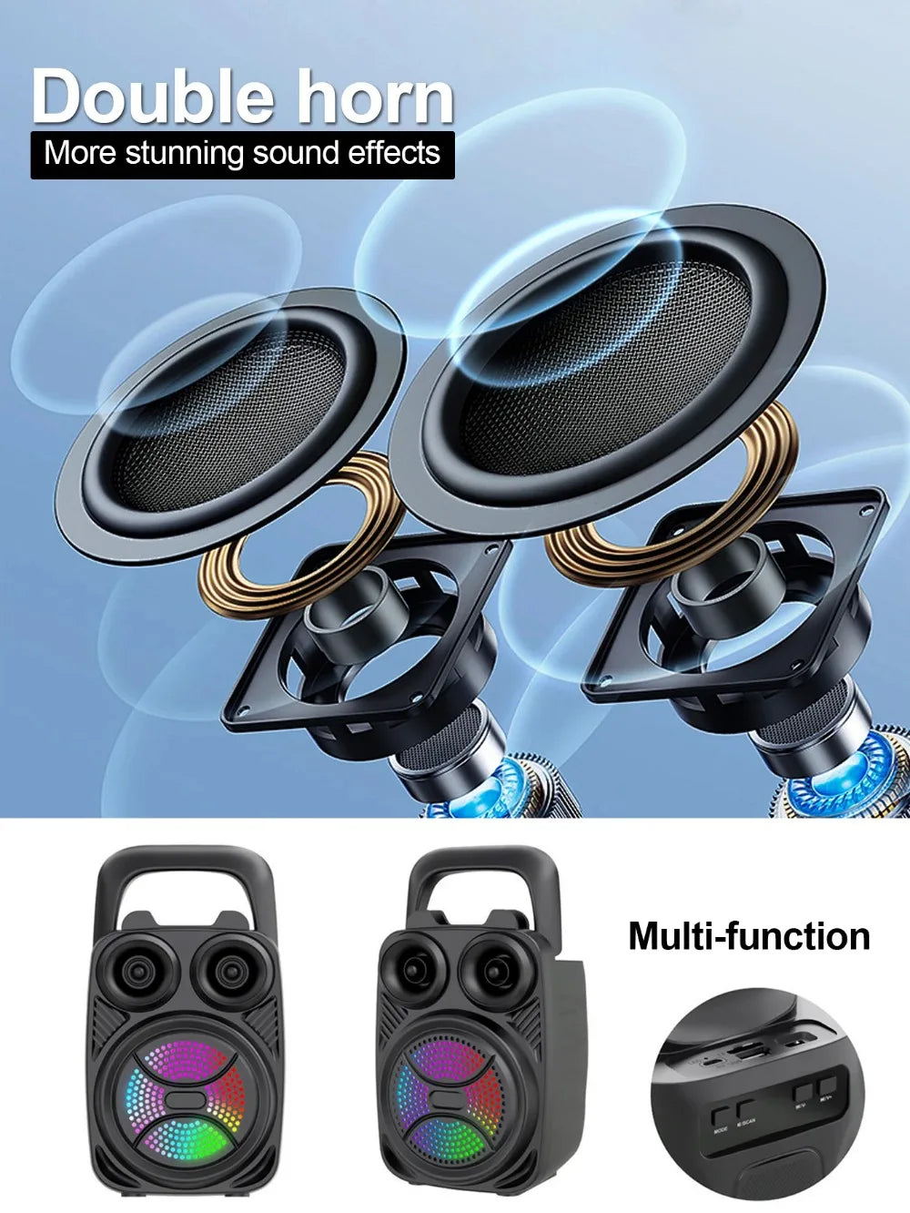 500mAh Bluetooth speaker Sound box high power bluetooth speakers TF Udisk karaoke handheld sound subwoofers for dancing