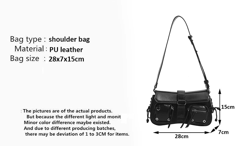 Goth Punk Cool Women's Underarm Bag Hot Girls Shoulder Bags Fashion Design PU Leather Female Handbags Tote Purse with Zipper