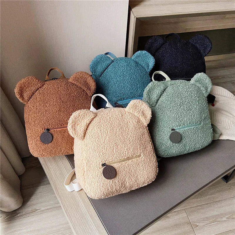 Cute Bear Ear Plush Backpack for Kids Adult Lamb Fleece Shoulder Bag High-capacity Korean Parent-Child Bags Boys Girls Backpacks