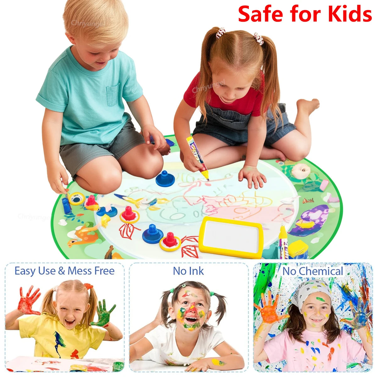 No Mess Kids Water Drawing Mat  Doodle Coloring Board with Magic Pens & Stamps Educational Montessori Toy Gift for Boys Girls