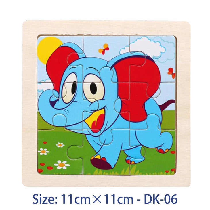 11cm/4.33in Kids Wooden Jigsaw Puzzle Games Cartoon Animal Vehicle Pattern Children Montessori Educational Toys