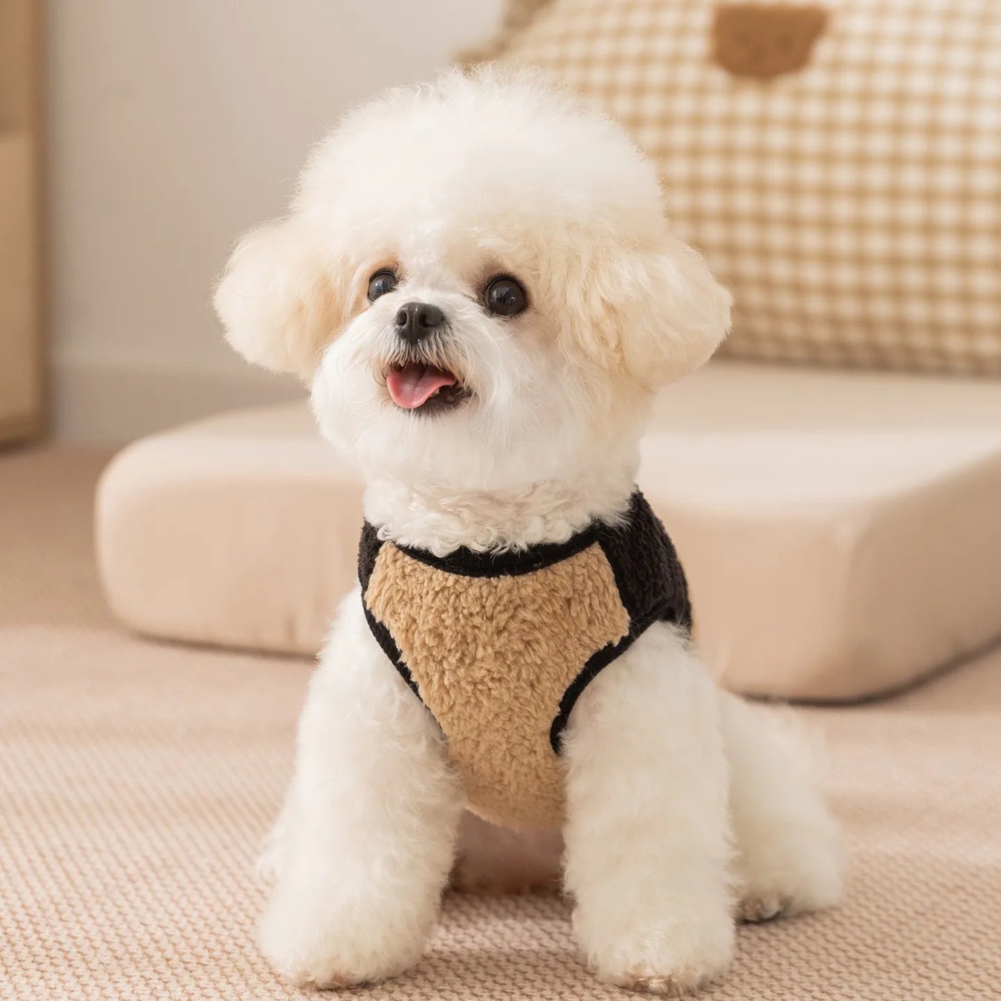 Maltese Plush Vest Winter Dog Clothes Warm Yorkshire Two-Legged Fleece Jacket Trendy Pet Apparel with Traction Buckle