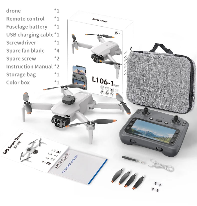 L106-1 GPS Professional Drone With 4K HD Camera Screen Remote 5G WIFI 3KM EIS Obstacle Avoidance FPV Brushless Quadcopter