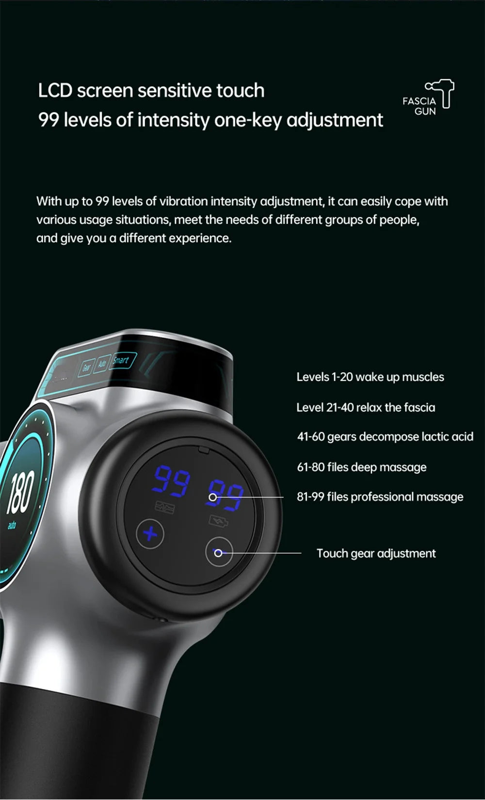 99 Level Massage Gun Fascia Deep Muscle Relax Body Neck Massager Electric Fitness Equipment Noise Reduction Male Female