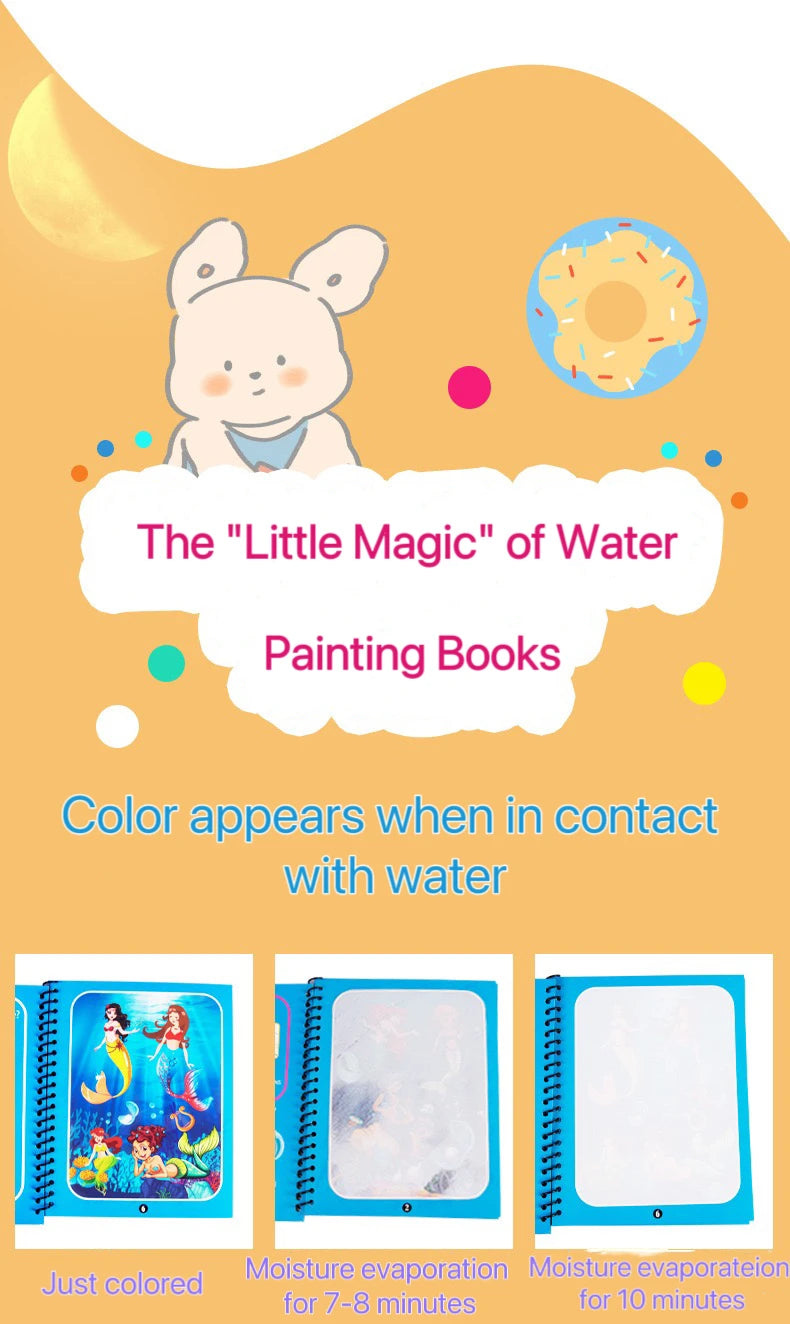 1 Book+1 Pen Reusable Coloring Book Water Painting Book Sensory Early Education Puzzle Drawing Toys