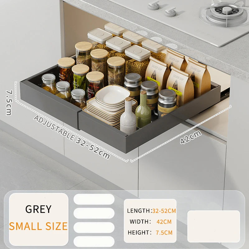 Household Metal White Adjustable Pull Out Kitchen Cabinets Mesa Slide Spice Rack Tableware Storage Drawers Organization Basket