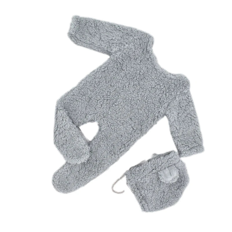 2Pcs Photography Props for Baby Boy Girls Unisex Jumpsuit Bear Ear Hat Footed Romper Newborn Photoshooting Accessories