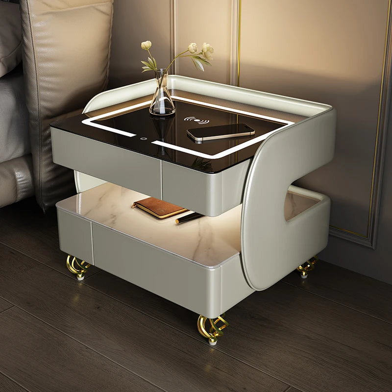 Modern Aesthetic Nightstands Wireless Charging Design Minimalist With Light Bedside Table Elegant Trendy Cajoneras Furniture
