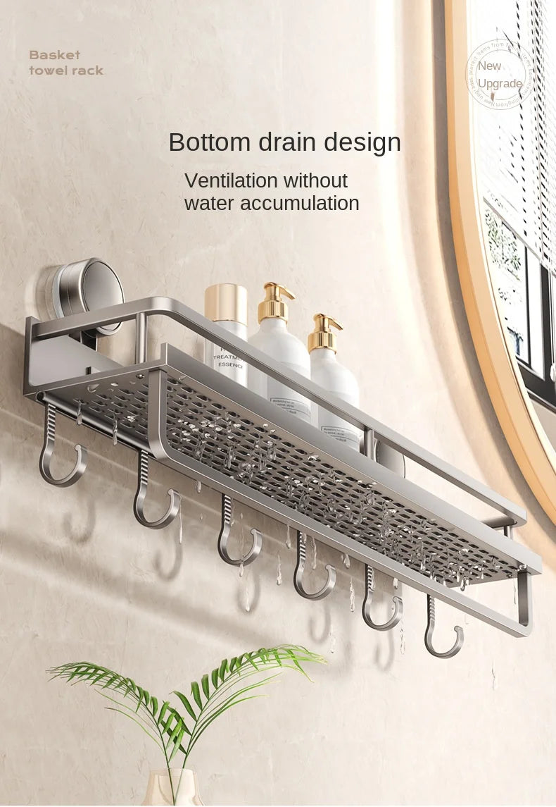 Suction Cup Bathroom Rack Bathroom Shelf Toilet Space Aluminum No Drill Hanging Rack Bathroom Organizer Hang On the Wall