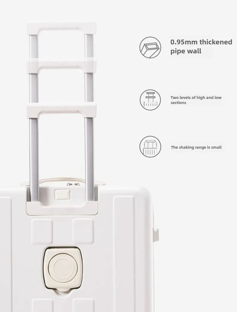 Multifunction Large Capacity Luggage Business Carry on Boarding USB Charging Cup Holder Front Opening Lid Trolley Suitcase