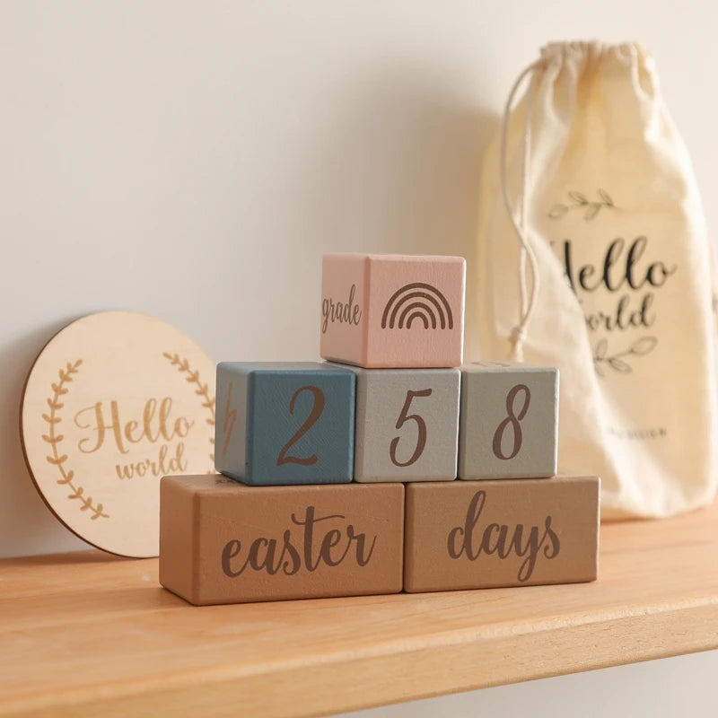 7pcs/set Wooden Baby Month Milestone Digit Record Card Newborn Birthday Gift Souvenir Baby Photo Photography Accessorie With Box