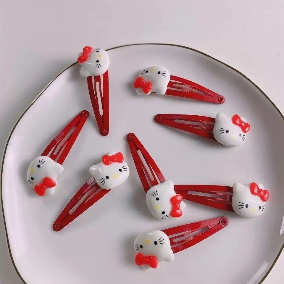 2PCS Sanrio Girl Hair Clip Kawaii Hello Kitty Cartoon BB Hair Clip Girl Hairs Accessories Headwear Bangs Clip Bow HairClips Gift