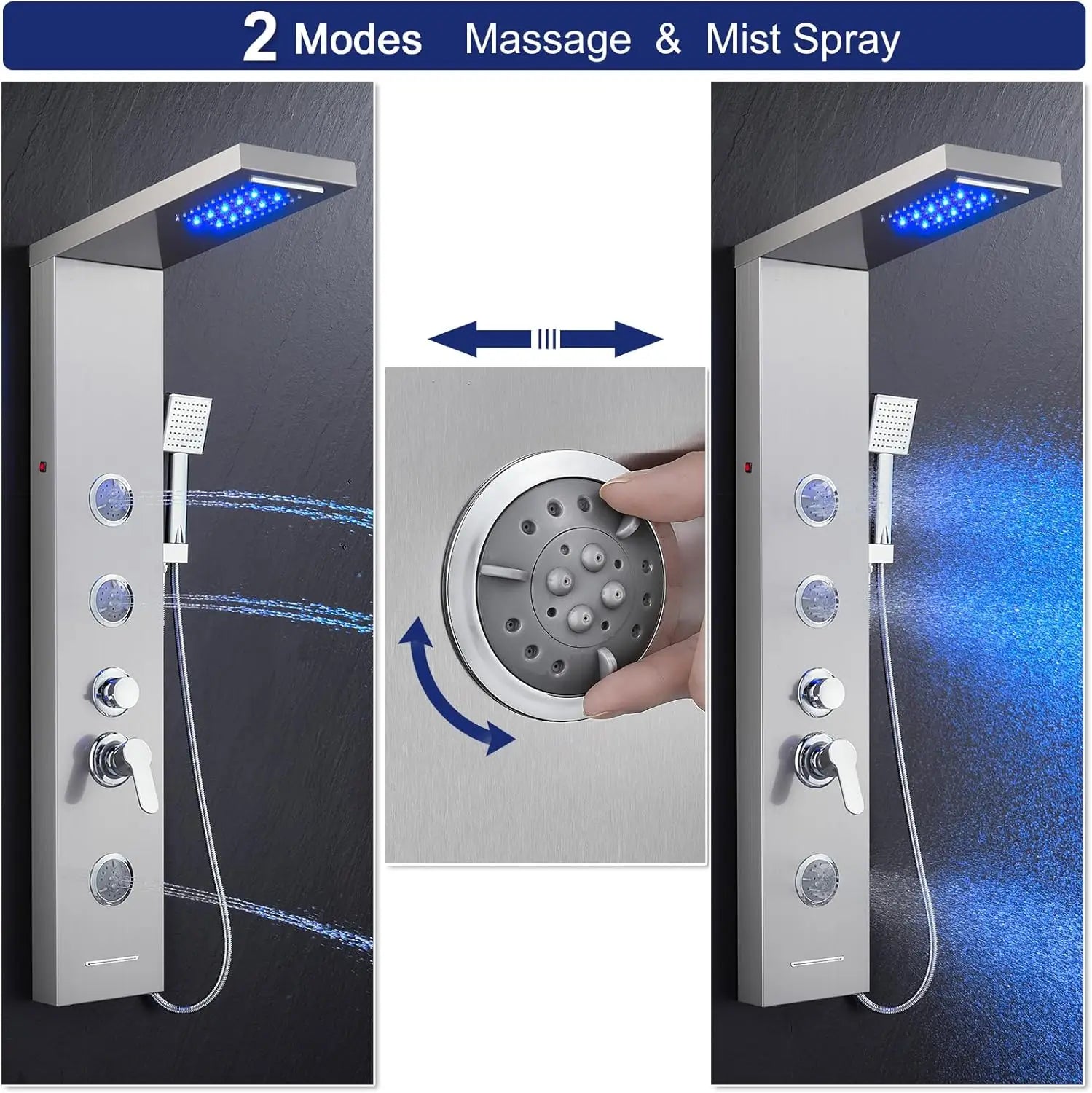 KEMAIDI LED Shower Panel Tower System with Rainfall Waterfall Shower Black Shower Panels with Jets and Rainfall and Handheld