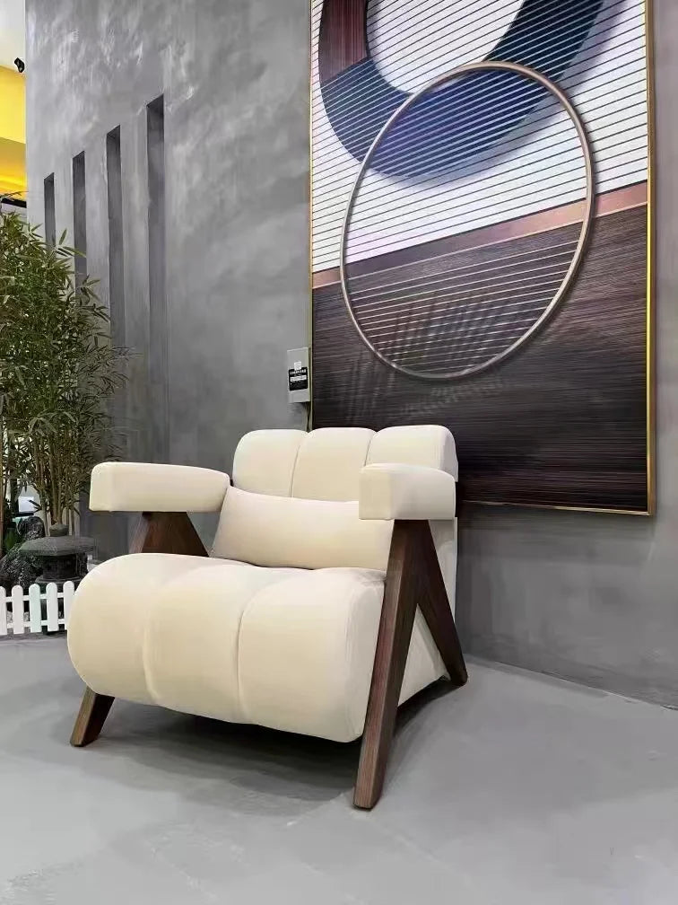 Home Balcony Nordic Wood Living Room Chairs Modern Living Room Sofas Single Leisure Back Armchair Fabric Sofa Chair Furniture
