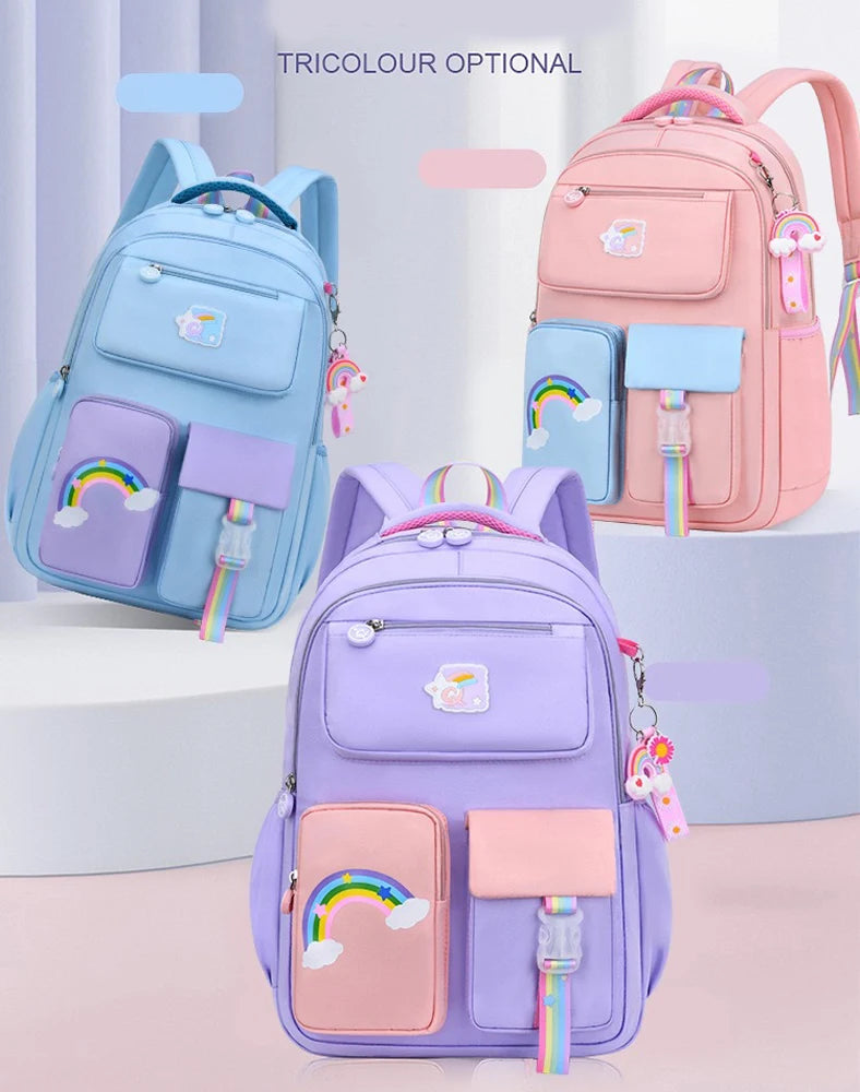 Kids Backpacks for Macaron Color Girls School Bookbag for Teenage Backpack Cute Multiple Pouch School Bag And Rainbow Pendant