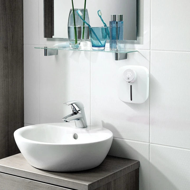 Wall-mounted Automatic Soap Dispenser Multifunctional Infrared Sensor LED Digital Display Touchless Foam USB Rechargeable