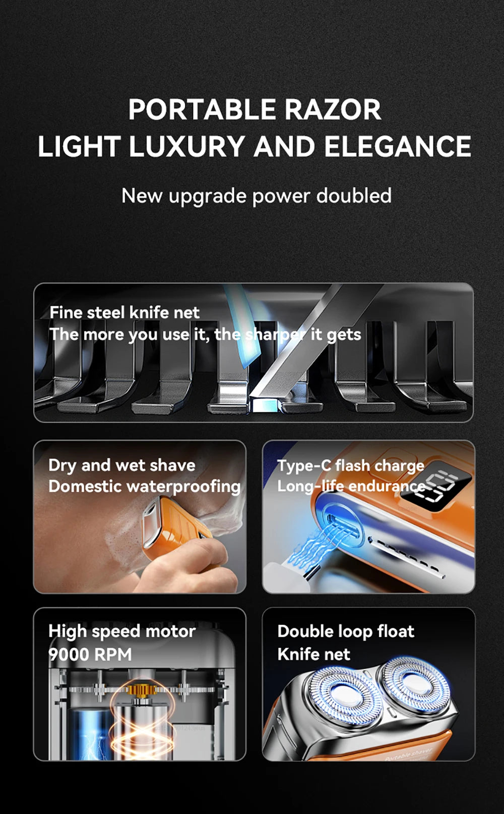 Electric Shaver Men Beard Trimmer Wet Dry Use Dual Blades Razor USB Rechargeable Mini Portable Face Beard Shaver For Home Travel