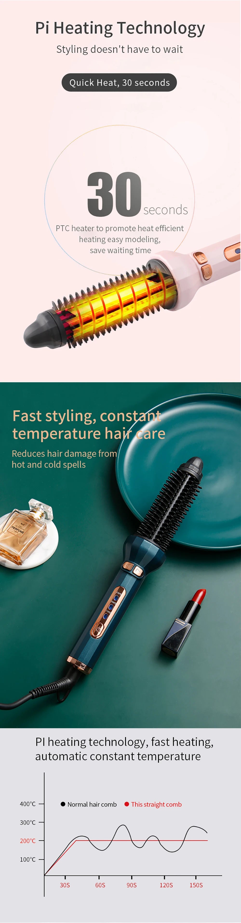 Automatic Rotating Electric Hair Brushes 2 in 1 Straightening and Curling Ionic Hot Comb Ceramics Fast Heating Anti -scalding