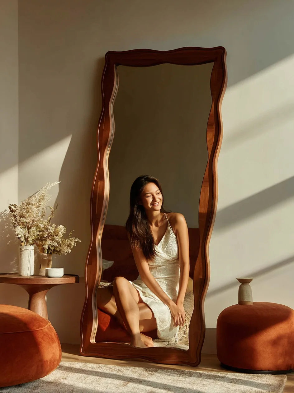 Vintage Style Solid Wood Tempered Mirror Full Length Floor Mirror for Home Living Room Bedroom Women's Dressing