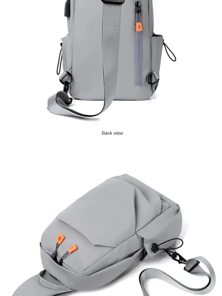 New Men's And Children's Chest Bag Waterproof Trend Simple Usb Charging Solid Color Multifunctional Messenger Bag Shoulder Bag