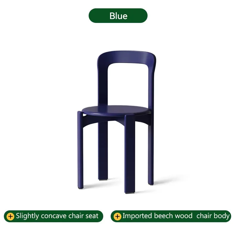 Rey Chair Nordic Beech Solid Wood Plywood Dining Stackable Vintage Curved Backrest Swiss Chair