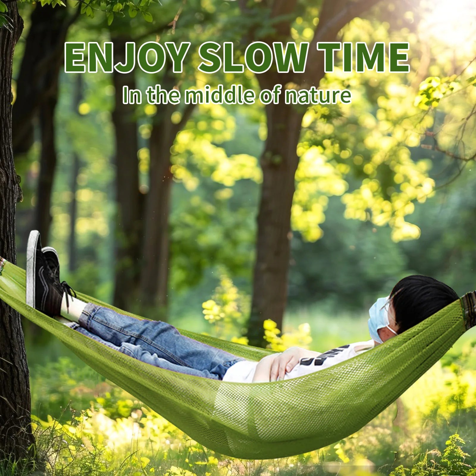 Hickened Rope Hammock Garden Outdoor Mesh Hammock Portable Simple Hammock Hanging Bed Double Outdoor Hammock with Bag