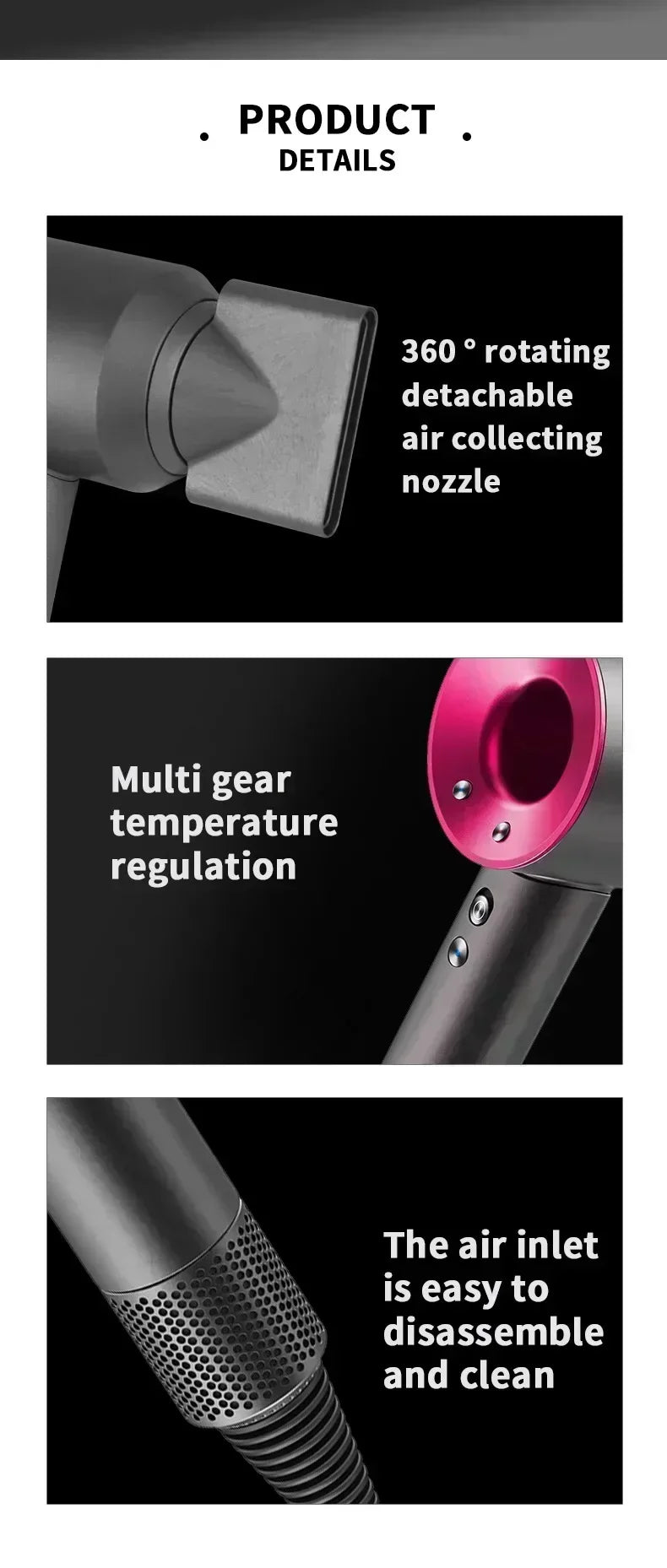 5 in 1 Professional Hair Dryer, with Hot and Cold Air Functionality - Lightweight and Thermostatic Styling Tool for Smooth Hair