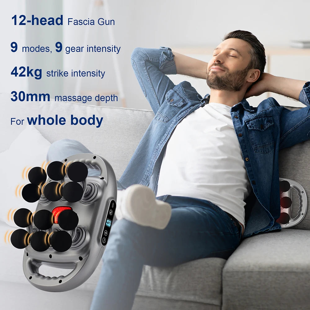 12-Head Fascia Gun High-Frequency Vibration Body Massage Gun Back and Waist Massager Neck Shoulder Massager Muscle masajeador
