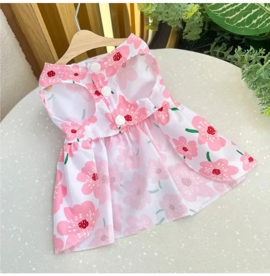 Dog Princess Dress Summer Kitten Pet Skirt Cute Printed Bow Lace Dog Dresses for Small Medium Puppies Poodle Chihuahua Apparel