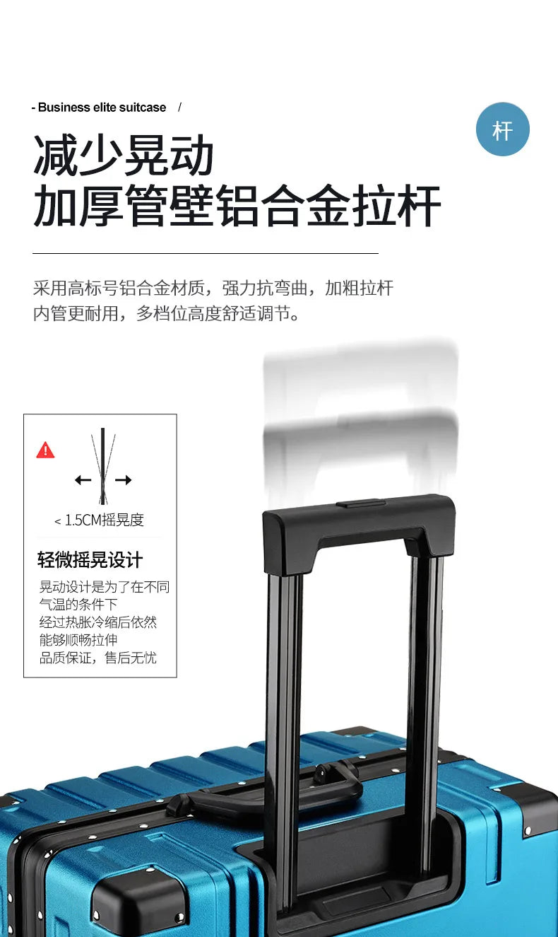 Fashion Aluminum frame travel luggage silent large-capacity trolley suitcase 20 inch suitcase carry on 24 inch password box