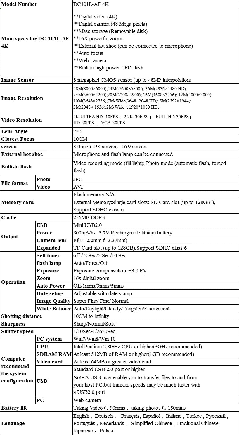 4K Digital Camera for Photography and Video Autofocus Anti-Shake 48MP Compact Vlogging Camera 3'' 180° Flip Screen with Flash