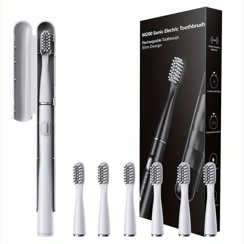 Electric Toothbrush Portable USB Rechargeable Automatic Electric Toothbrush with 6 Replaceable Brush Heads Suitable for Travel