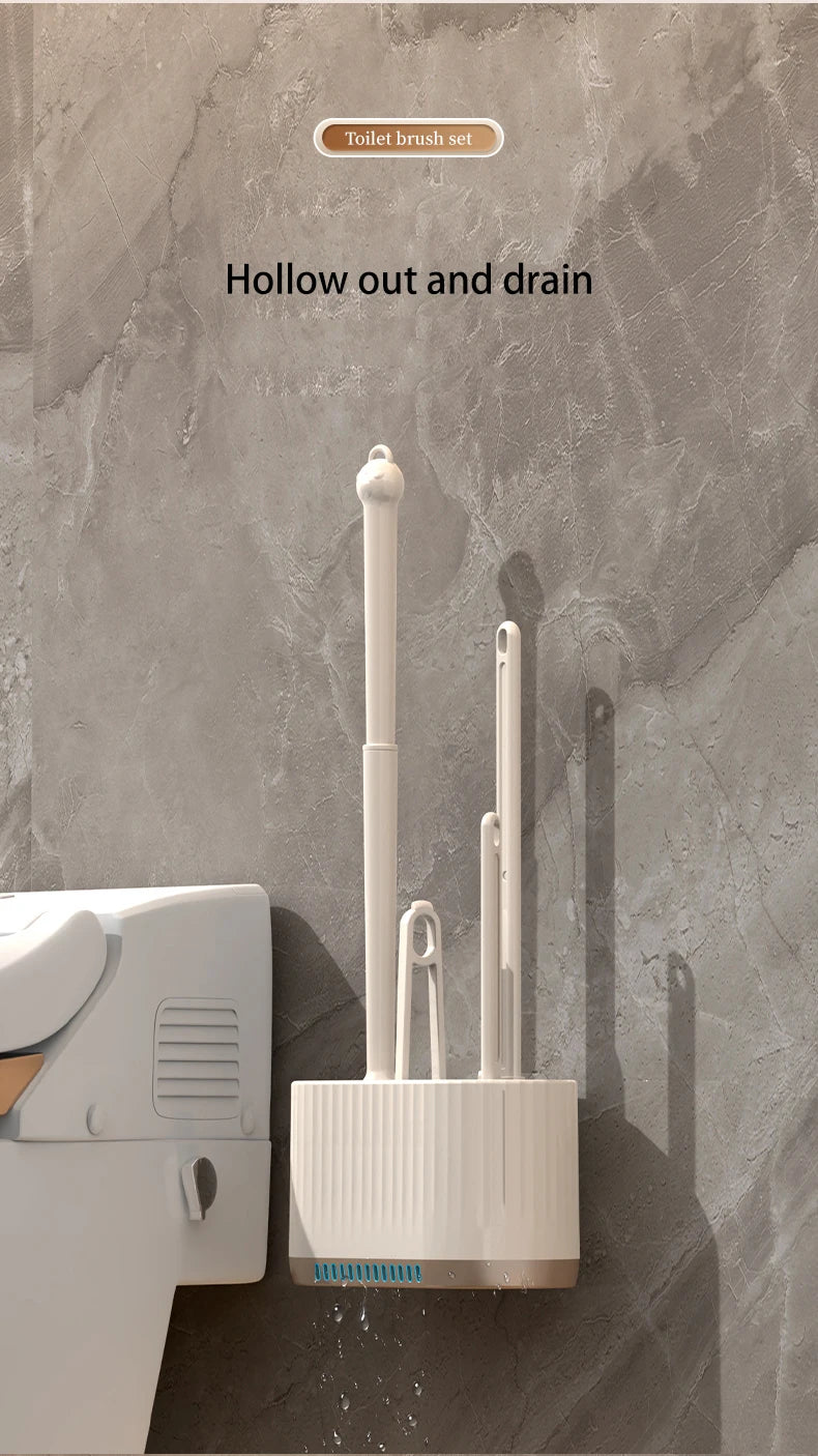 Household Toilet Brush Wall Mounted Toilet Cleaning Brush, No Angle for Comprehensive Cleaning, Suitable for Toilets, 4-in-1 Set